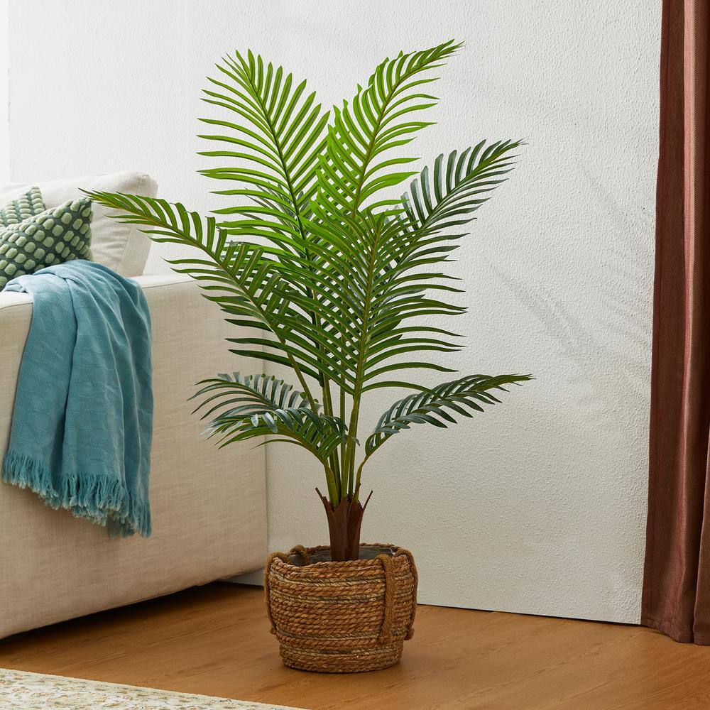 43.25" Green Plastic Outdoor Potted Palm Floor Plant