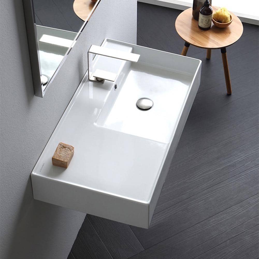 Scarabeo 32'' White Ceramic Wall-Mount Bathroom Sink with Overflow