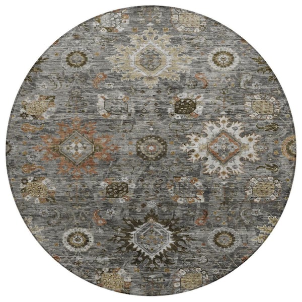Chantille Machine Washable Indoor/Outdoor Abstract ACN1927 Pewter 8 ft. x 8 ft. Round Rug