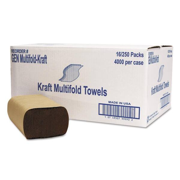 GEN Multi-fold Towel 1-Ply Brown (250 Sheets per Pack, 16 Packs per Carton)
