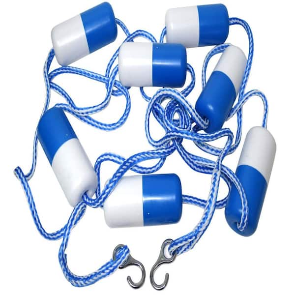 18 FT Swimming Pool Safety Divider Rope with 7 Floating Buoys, 2 Stainless Hooks, Blue and White