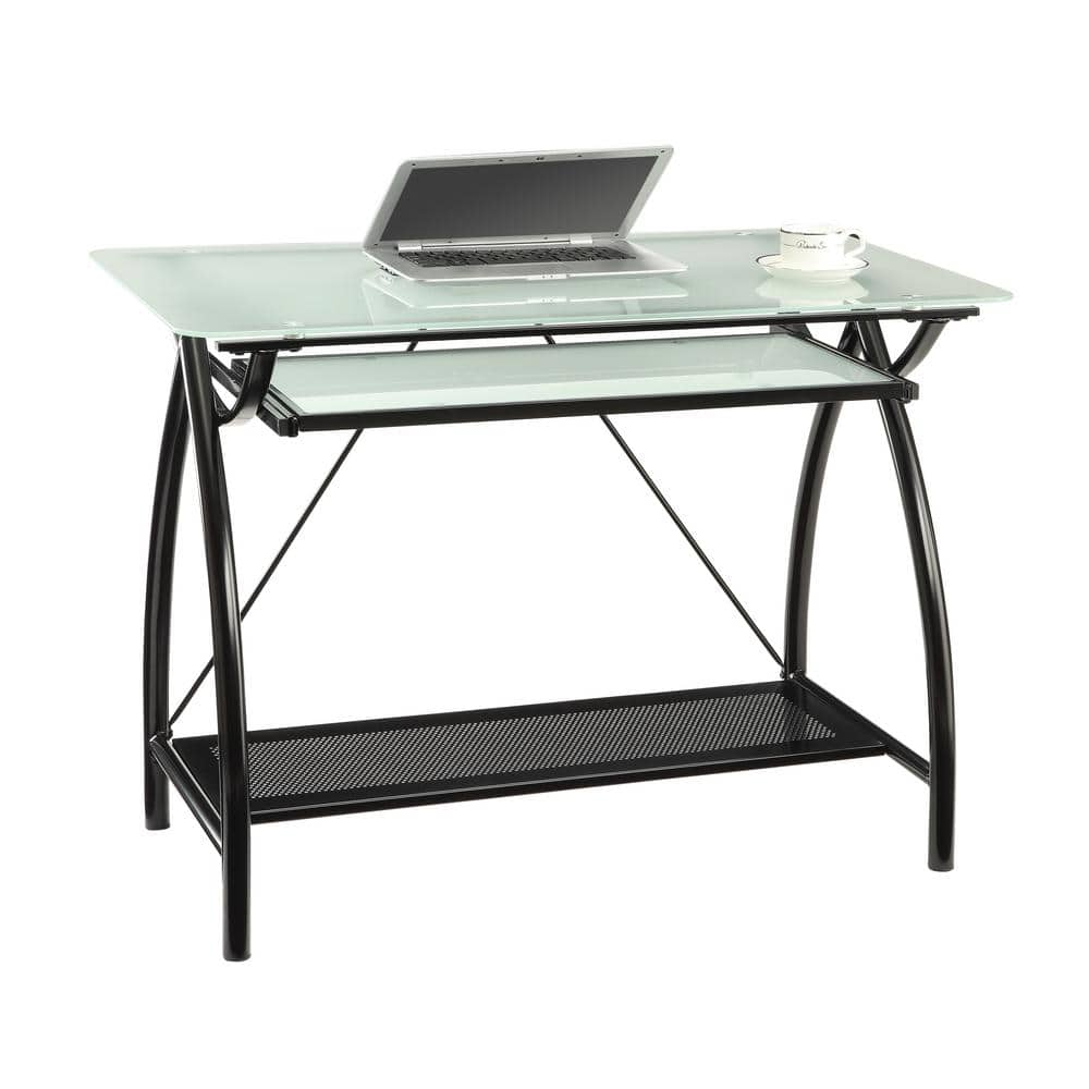 Black Steel and Glass Workstation with Keyboard Tray