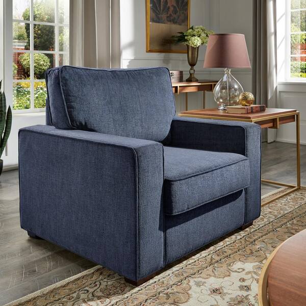 HomeSullivan Blue Chenille Fabric Upholstered Square Arm Sofa