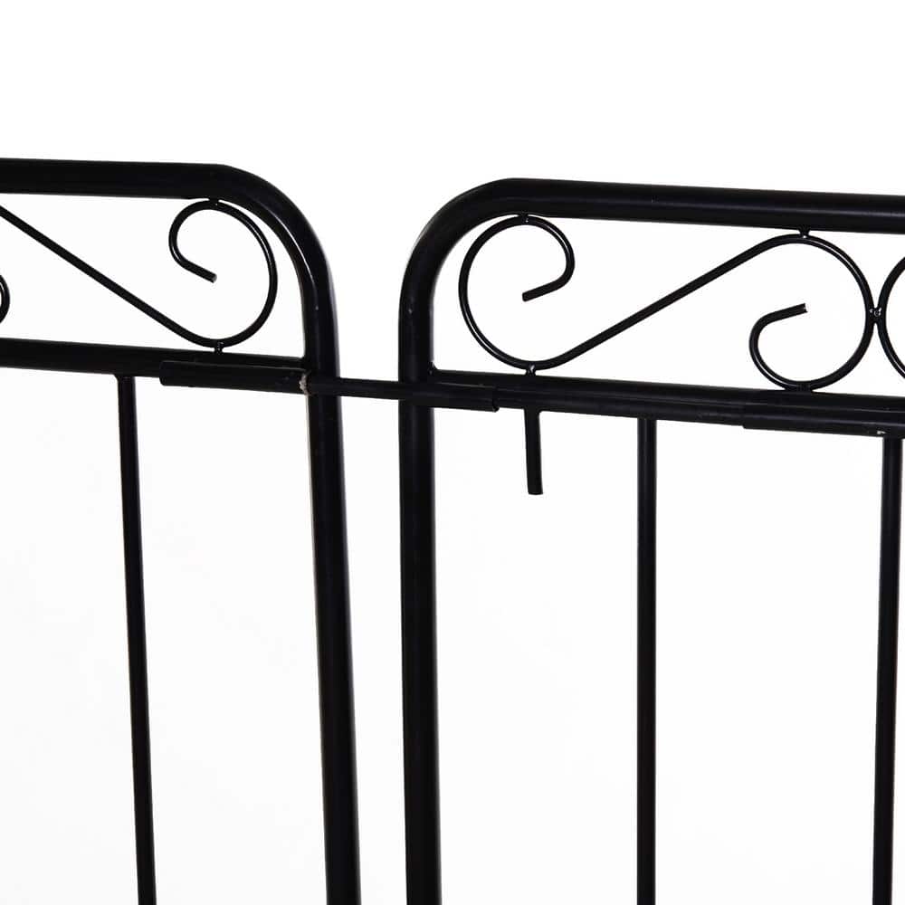 Black Metal Garden Arch Arbor with Gate and Trellis