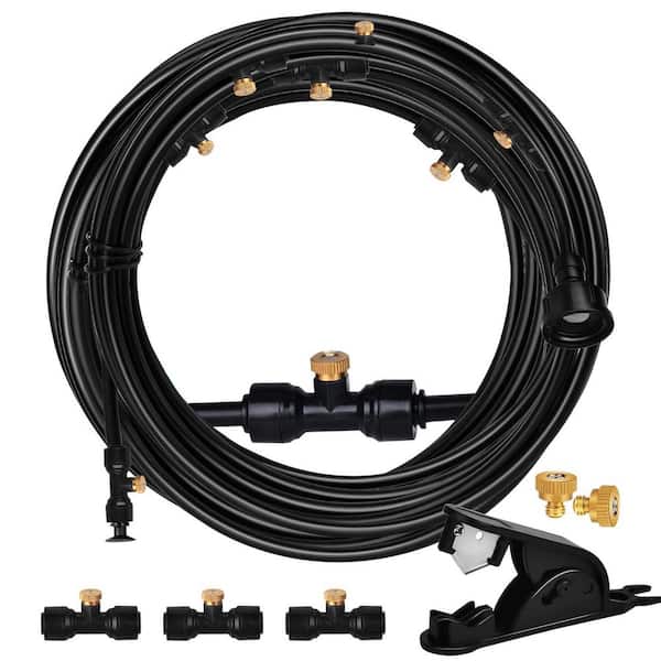 100 ft. Outdoor Fine Mist Line Kit, 30-Brass Nozzles with Adapters and Elbows for Patio Cooling, Greenhouse and Lawn Use