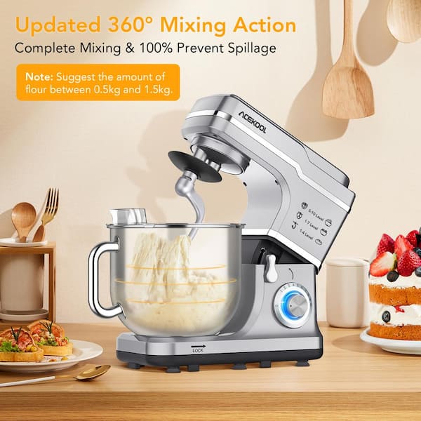 Garvee 7.5 Qt 10-Speed Silver Stand Mixer with Dough Hook, Whisk