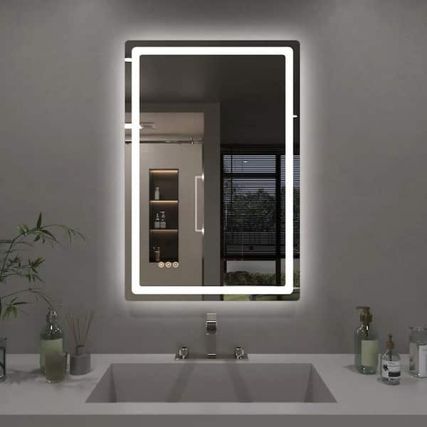 Eira 24 in. W x 36 in. H Round Corner Rectangular Frameless Wall Mount LED Bathroom Vanity Mirror in Polished Crystal