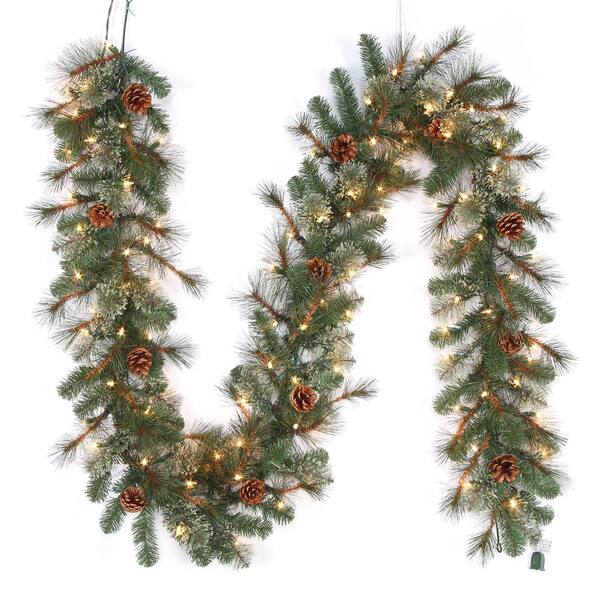 Home Accents Holiday 9 ft. Alexander Pre-Lit LED Pine Artificial Christmas Garland with 165 Tips and 100 Warm White Lights