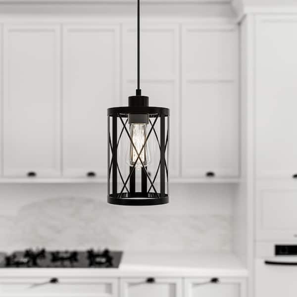 LANSEKI Atisea Modern Farmhouse 1-Light Matte Black Dimmable Pendant Light with Clear Glass Shade