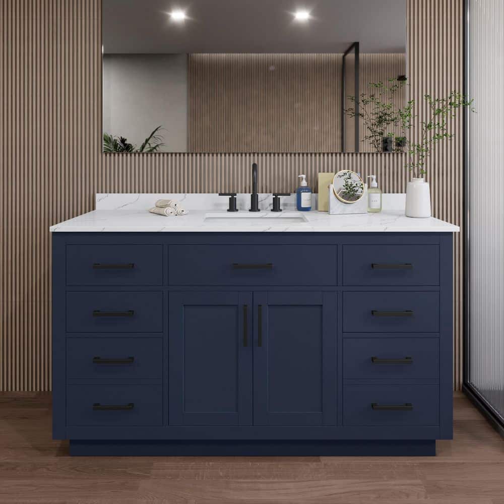 Beckett TK 60 in. W x 22 in. D x 35 in. H Single Bath Vanity in Dark Blue with Giotto Quartz Top price history on PriceWatchPro