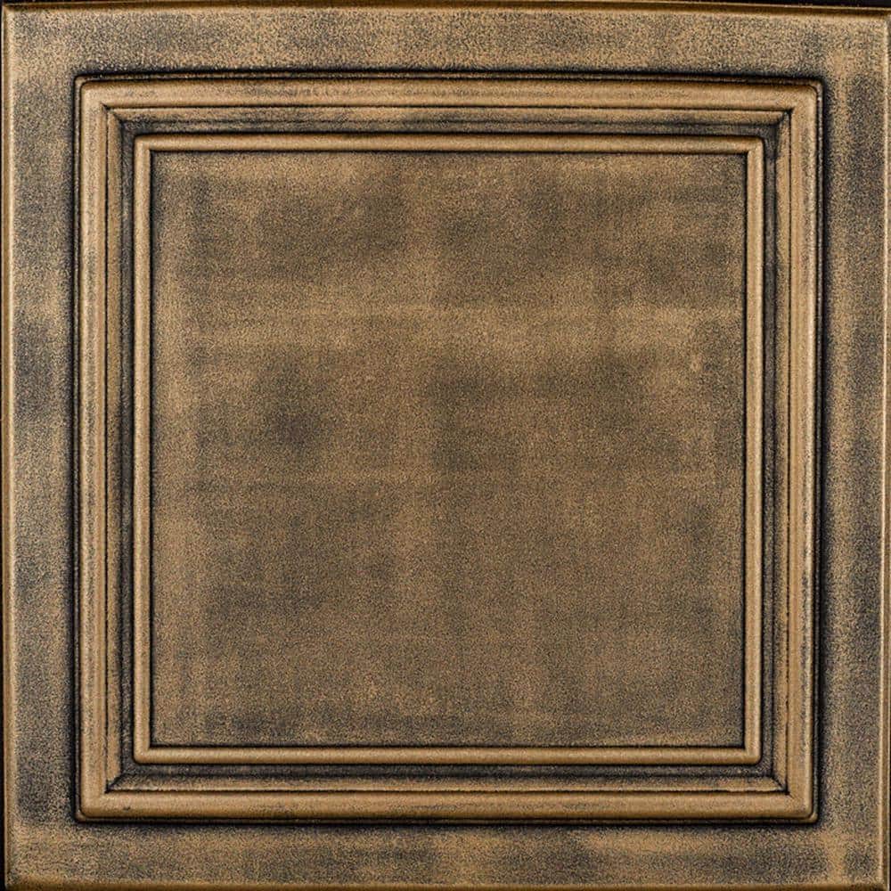 Line Art Antique Brass 1.6 ft. x 1.6 ft. Decorative Foam Glue Up Ceiling Ti
