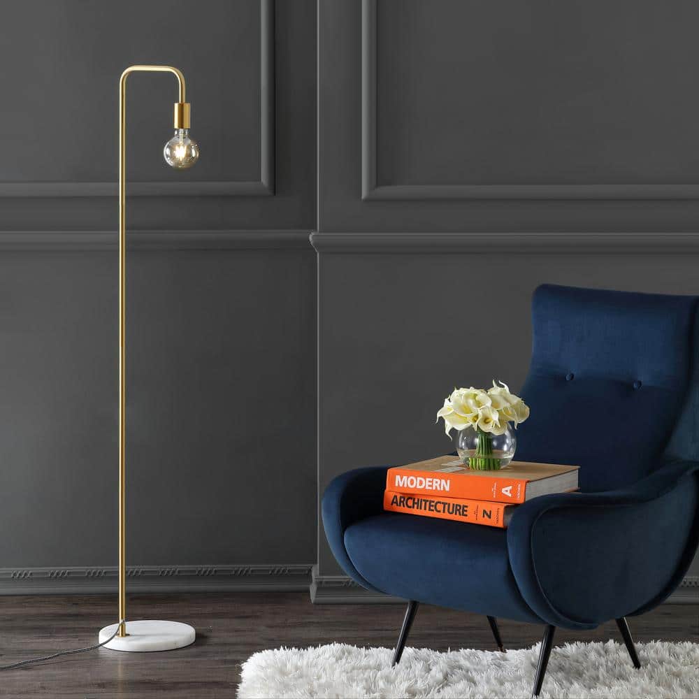 JONATHAN Y Vega 60 in. Minimalist Edison Metal/Marble Floor Lamp