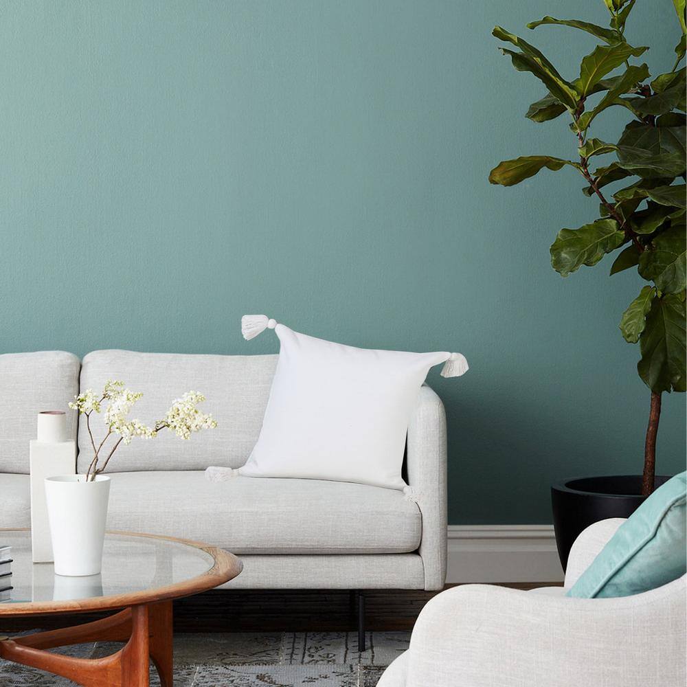 White Cotton Square Throw Pillow with Tassels