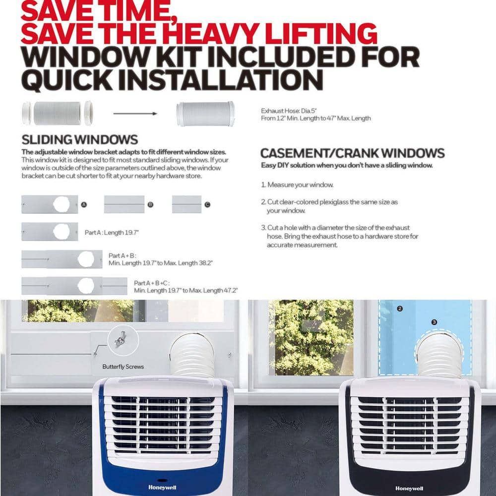 White and Black Portable Air Conditioner with Remote, 9100 BTU