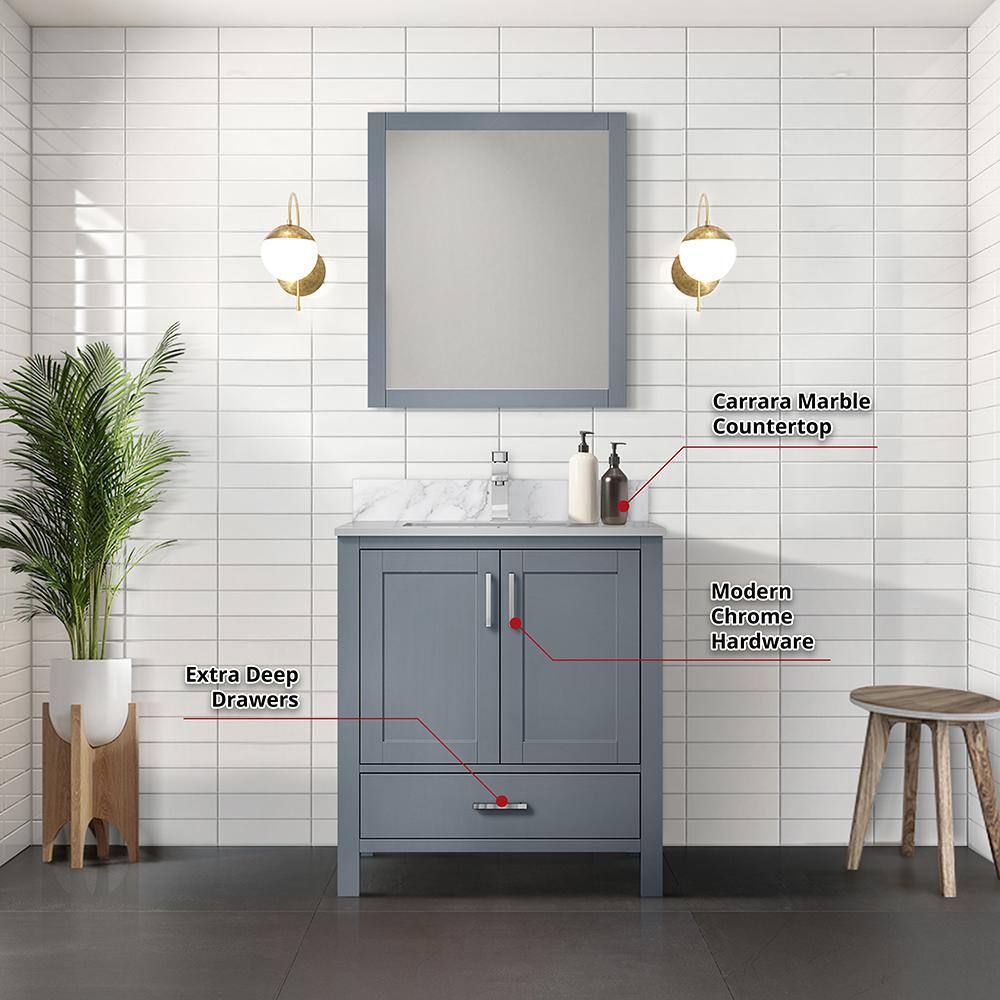 Jacques 30" Dark Grey Single Vanity with White Carrara Marble Top