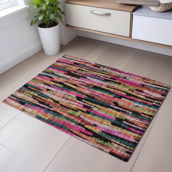 Mayfield Premium Machine Washable Abstract AMF1079 Pink 2 ft. x 3 ft. Area Rug