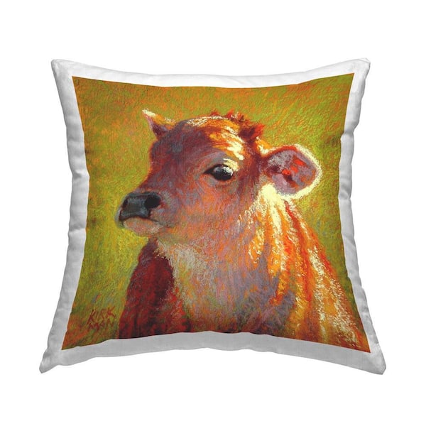 Stupell Industries Impressionist Sunlit Cow Green Abstract Polyester 18 in. x 18 in. Throw Pillow