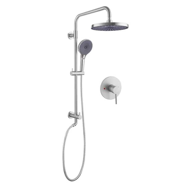 AIMADI Single Handle 3-Spray Wall Mount Shower Faucet 1.8 GPM with Pressure Balance Exposed Shower System in. Brushed Nickel