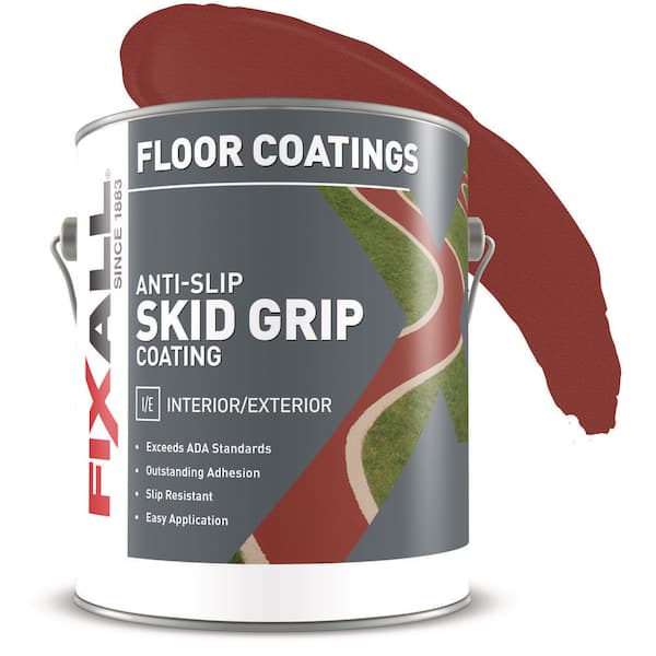 FIXALL Skid Grip Anti-Slip Floor Coating, 1 Gallon, Crimson, Slip-Resistant Pavement,Cement and Concrete Paint