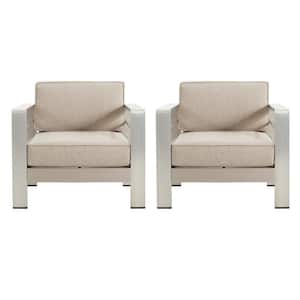 Miller Silver Aluminum Outdoor Lounge Chair with Beige Cushions (2-Pack)