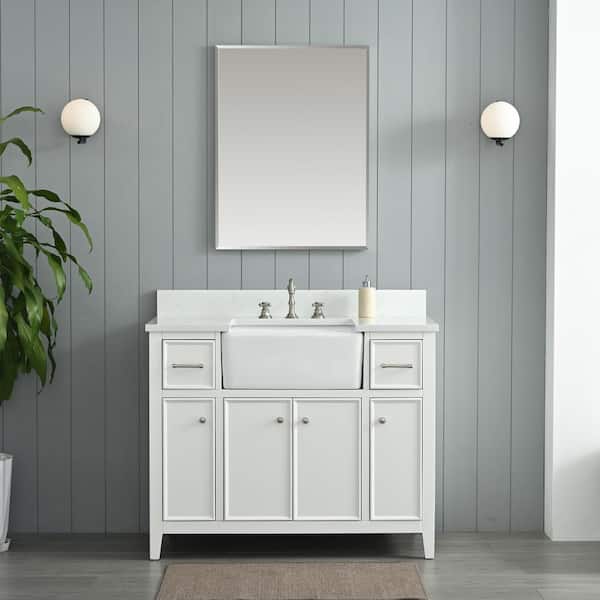SUDIO Casey 42 in. W x 22 in. D Bath Vanity in White with Engineered Stone Vanity Top in Ariston White with White Sink