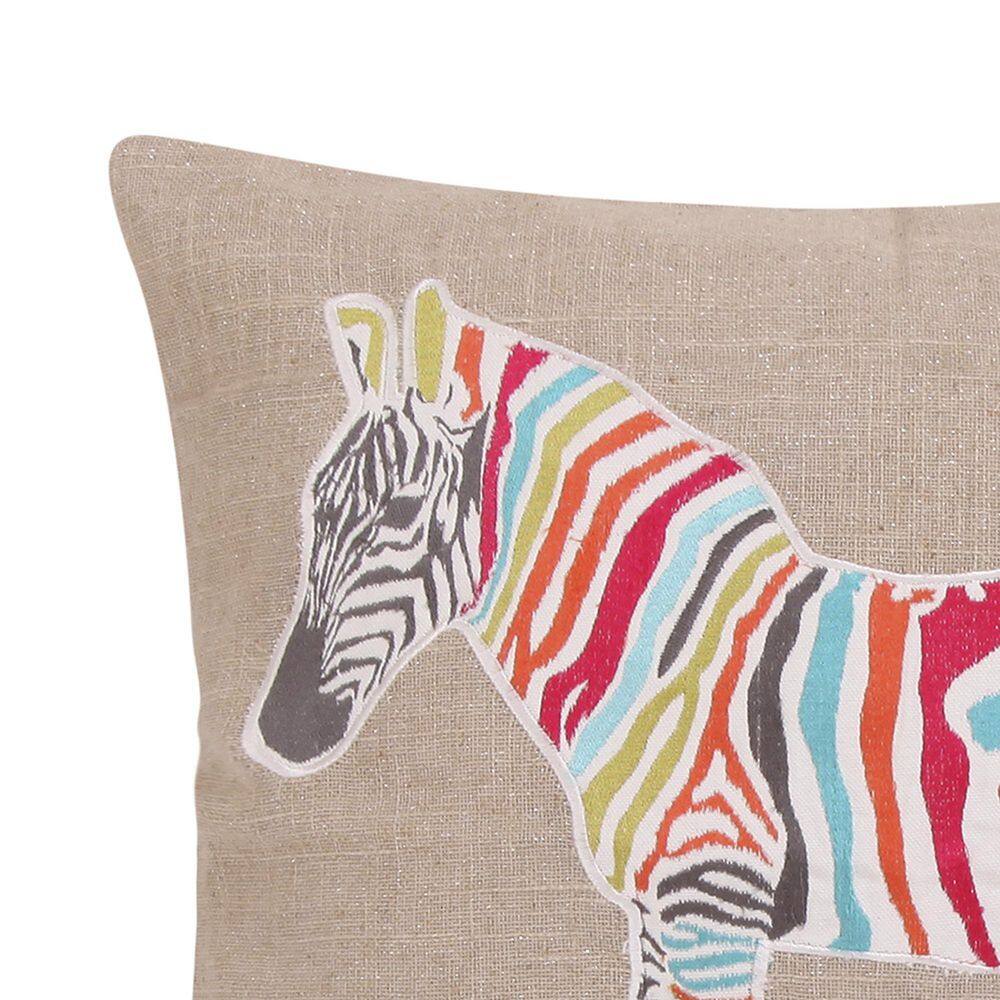 Multicolor Zebra Embroidered Burlap Throw Pillow 20x20
