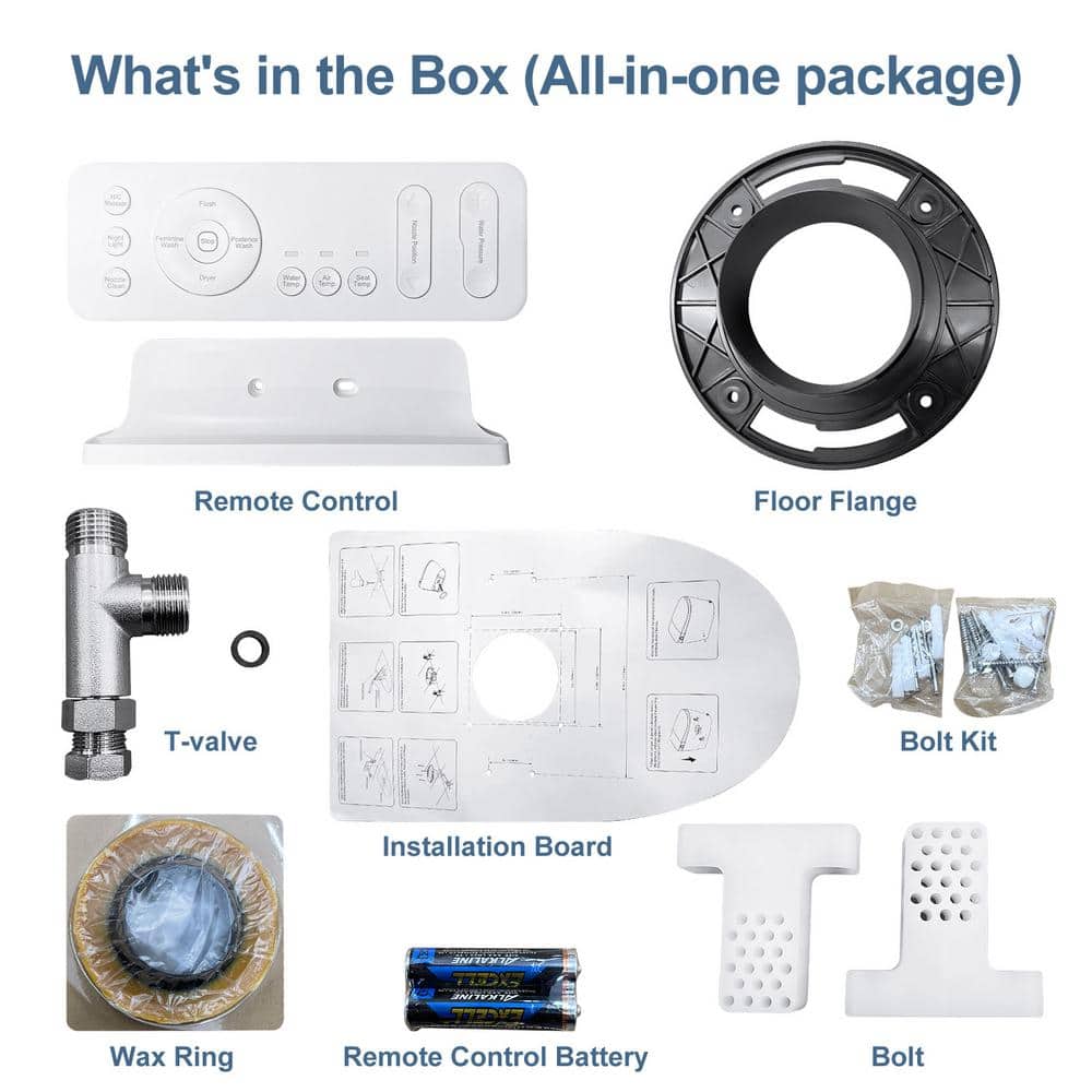 White Elongated Smart Toilet with Heated Bidet Seat and Remote
