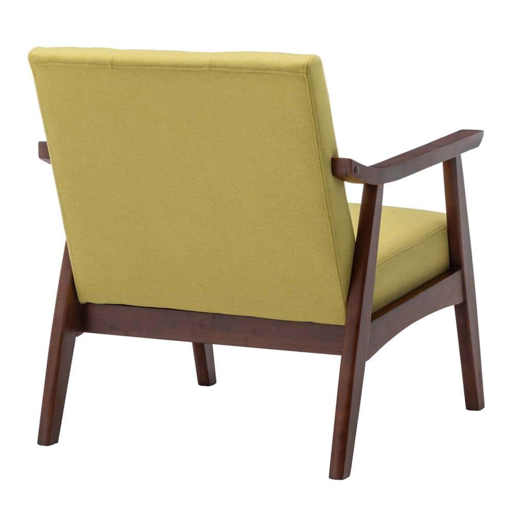 Bumblebee Yellow Faux Leather Accent Chair with Espresso Wood Frame