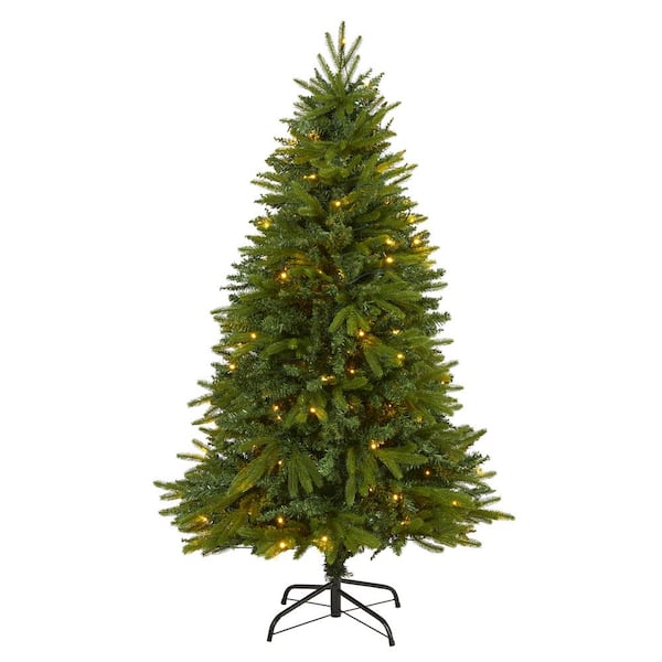 Nearly Natural 5 ft. Pre-Lit Sun Valley Fir Artificial Christmas Tree ...