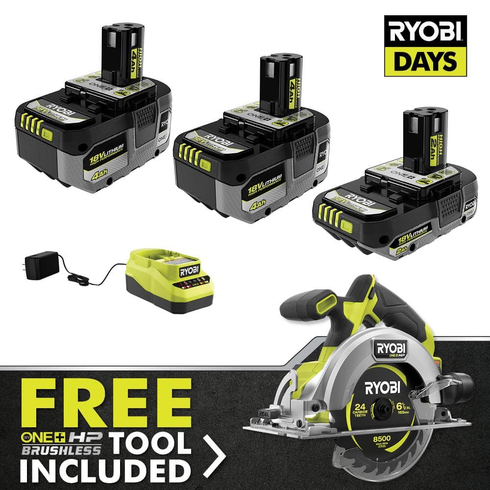 RYOBI ONE+ 18V HIGH PERFORMANCE Kit w/ (2) 4.0 Ah Batteries, 2.0 Ah Battery, Charger, & FREE