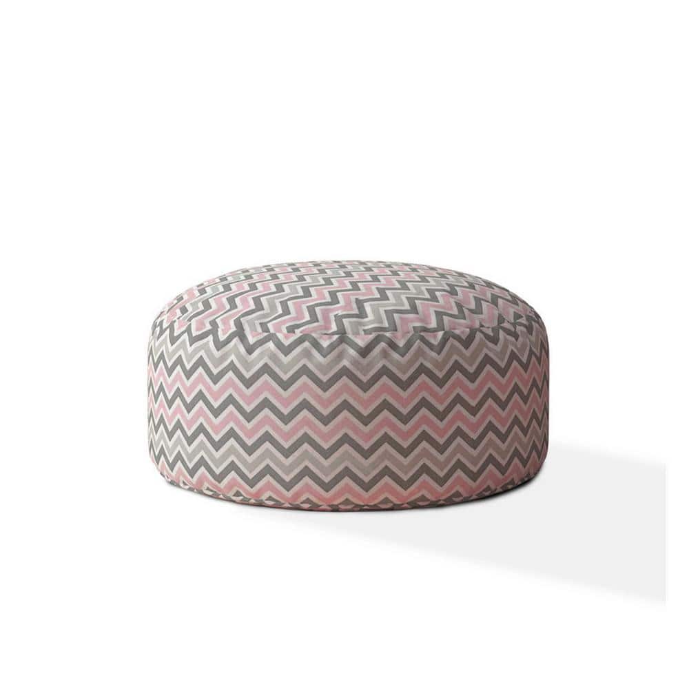 HomeRoots Charlie Grey And Pink Twill Round Pouf Cover Only 2000518554 ...