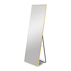 22 in. W x 65 in. H Rectangular Aluminum Framed Floor Bathroom Vanity Mirror with Stand in Gold