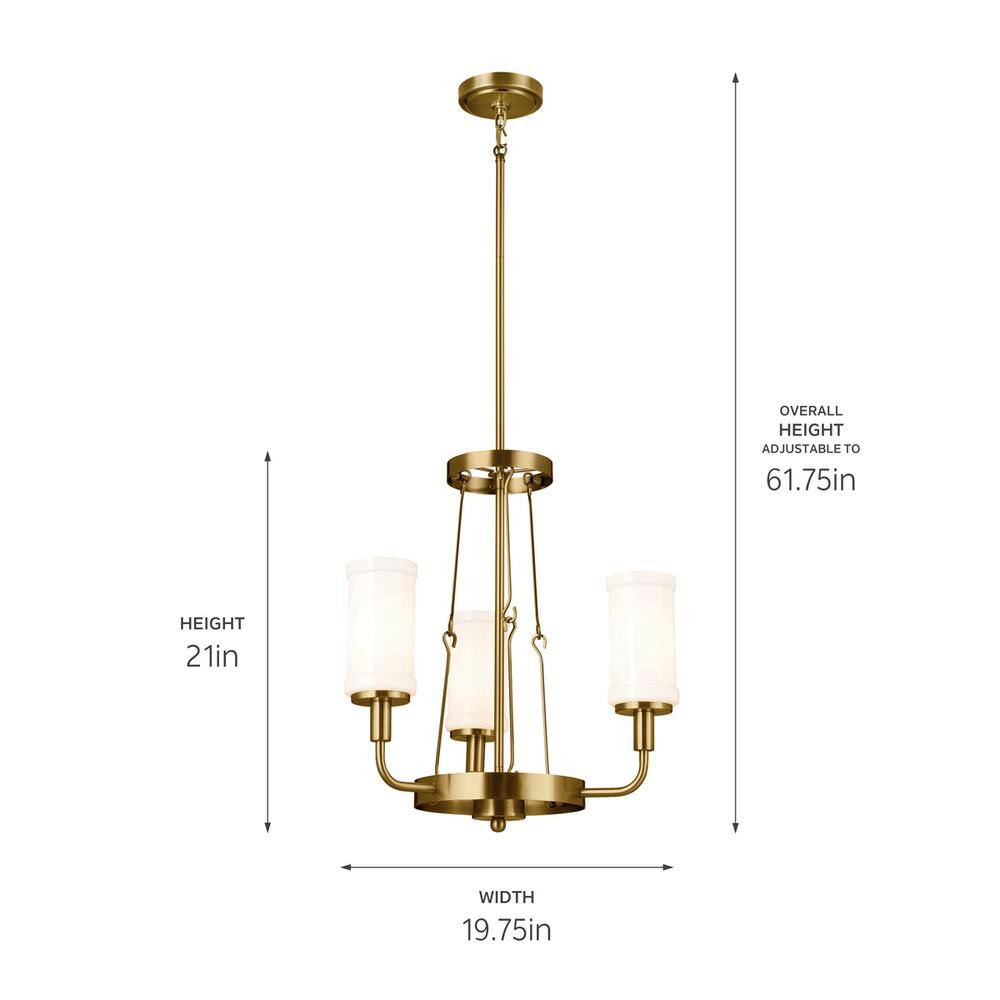 Natural Brass Mini Chandelier with Opal Glass Shades