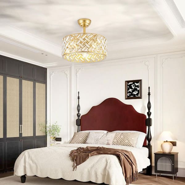 18 in. Gold Metal Housing and White ABS Blades Downrod Mount Ceiling Fan and Remote Control (Bulbs not included)