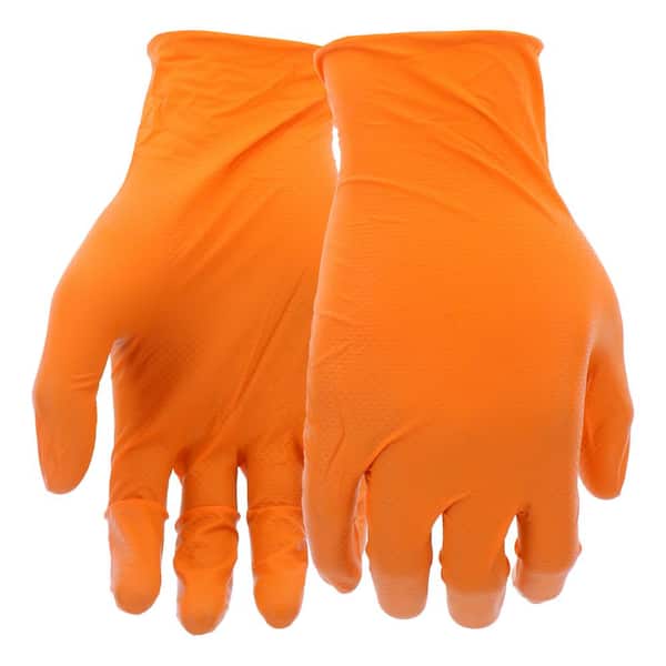 Large Orange 6 mil Thick 100% Nitrile Disposable Work Gloves with Textured Grip and Touch Screen Capability (50-Pack)