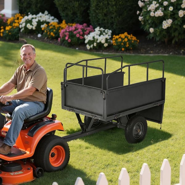 Garden Utility Trailer, 600 lbs., 17 cu. ft. Steel Garden Cart, Tow Dump Cart w/ 16 in. Tires for ATV/UTV/Lawn Tractor