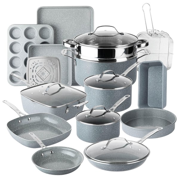 Ceraluxe 20-Piece Aluminum Ceramic Nonstick Cookware and Bakeware Set in Grey