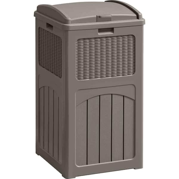 Unbranded 33 Gal. Resin Light Brown Outdoor Hideaway Patio Lid Trash Can