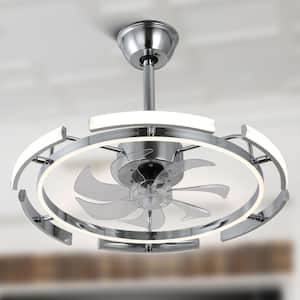 24 in. Indoor DIY Shade Chrome Dimmable Ceiling Fan with LED Light and Remote