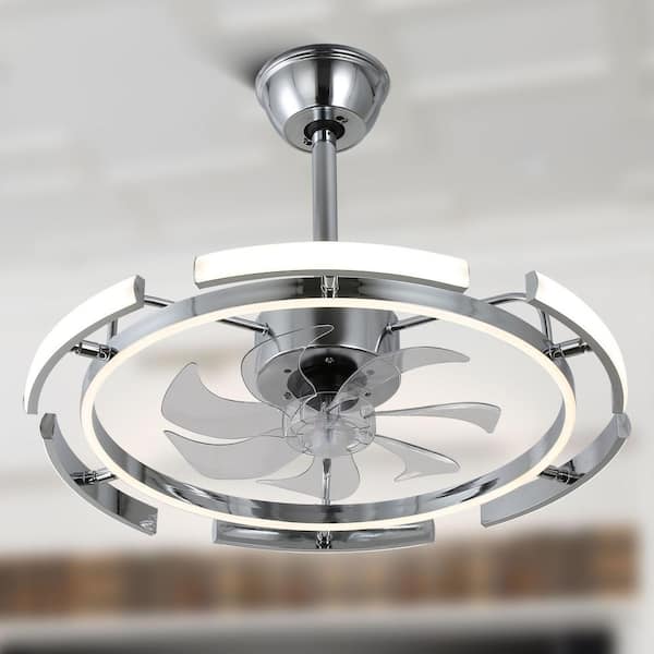Bella Depot 24 in. Indoor DIY Shade Chrome Dimmable Ceiling Fan with LED Light and Remote