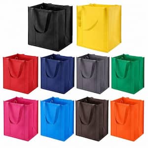 Heavy‑Duty Large Shopping Totes, 10 Pack Multi‑Color Reusable Grocery Bag with Reinforced Handles, Thick Plastic Bottom