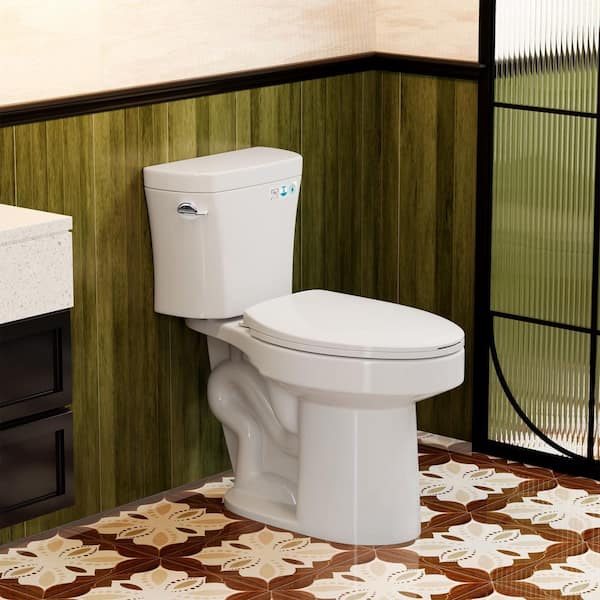 12 in. 2-piece 1.28 GPF Single Flush Elongated Toilet in Gloss White, Seat Included-ADA Comfort Height