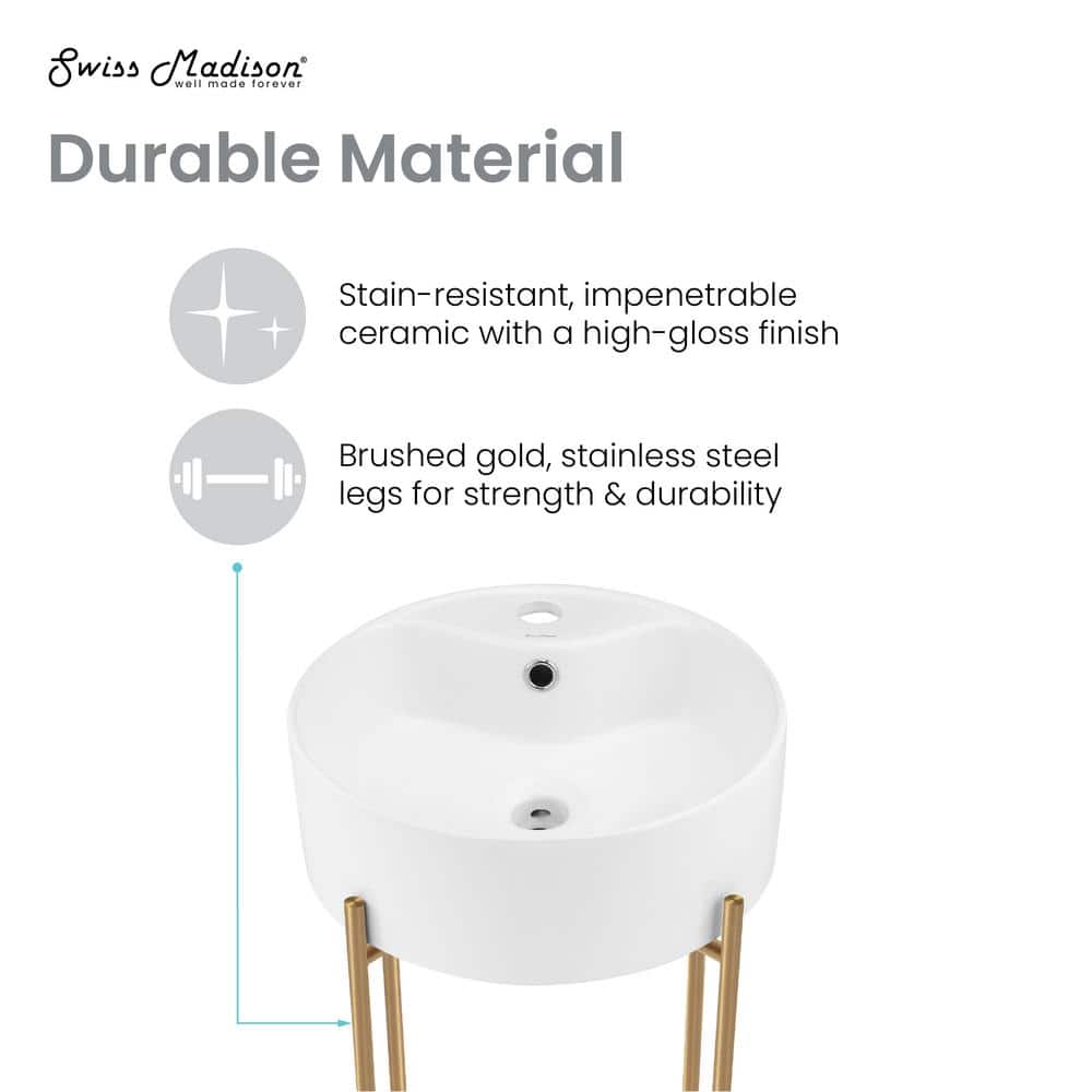 Monaco 15.75" White Ceramic Console Sink with Brushed Gold Legs