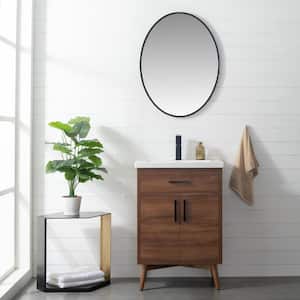 Nelson 24 in. W x 18 in. D x 34 in. H Bath Vanity in Walnut with White Ceramic Top with White Sink