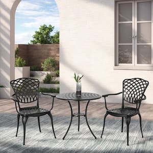 Black 3-Piece Outdoor Rust-Resistant Cast Aluminum Patio Bistro Set