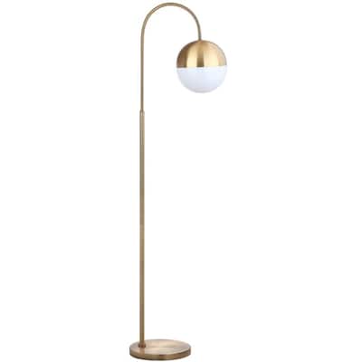 Jonas 55.5 in. Brass Gold Floor Lamp with White/Gold Globe Shade