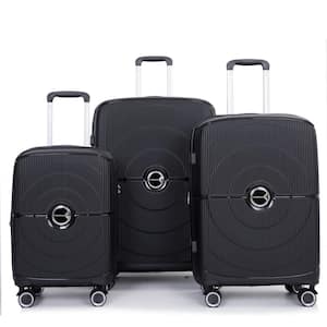 3-Piece Black Spinner Wheels, Rolling, Lockable Handle and Light Weight Expandable Luggage Set