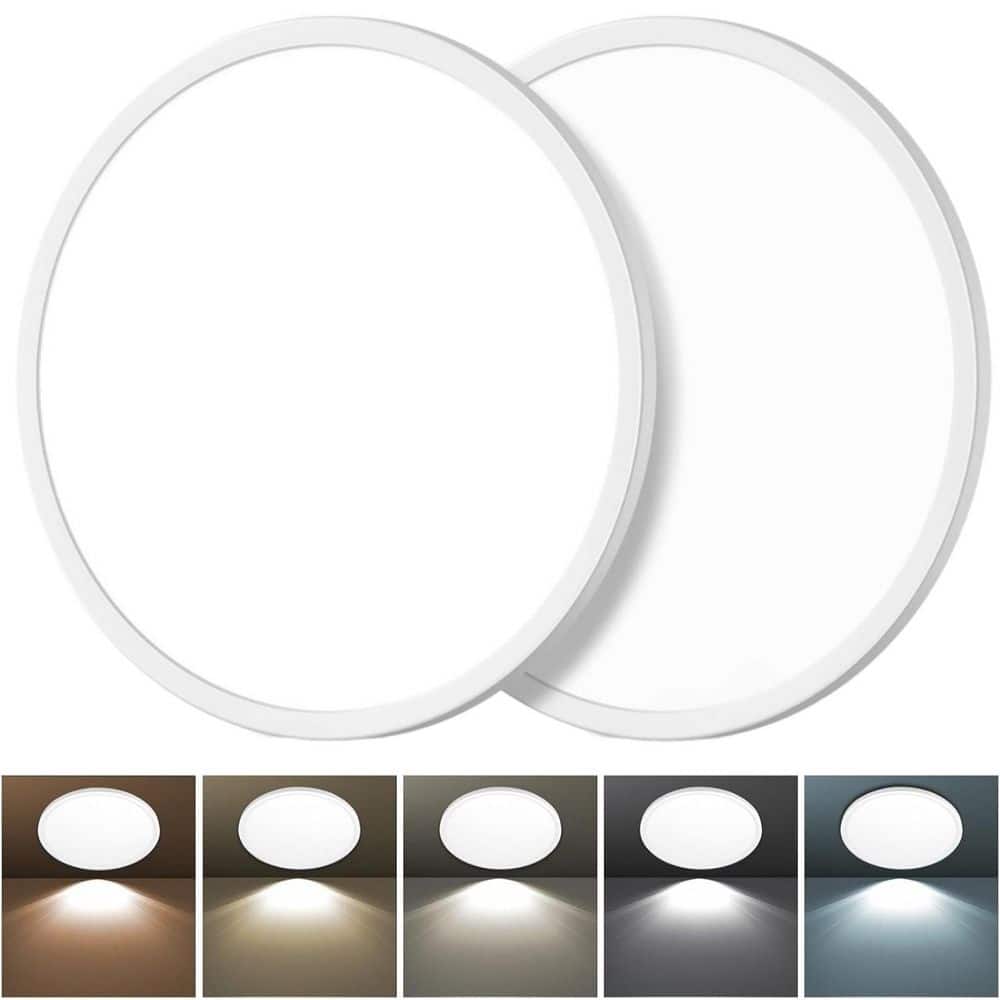 2-Pack 16 in. 4800 Lumens White Integrated LED Round Panel Ceiling Flush Mount Fixture with Selectable 5CCT price history on PriceWatchPro