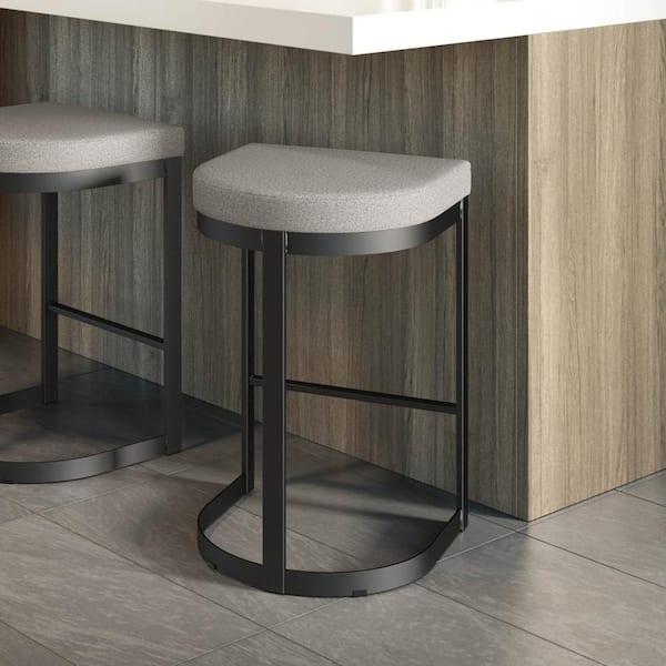 Lester 26 in. Grey and Beige Polyurethane / Black Metal Counter Stool