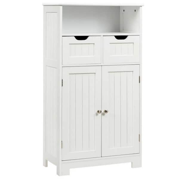 Homfa Bathroom Floor Cabinet with 3 Drawer and 1 Cupboard, Wooden Free Standing Storage Cabinet Corner Organizer Unit Dresser, White